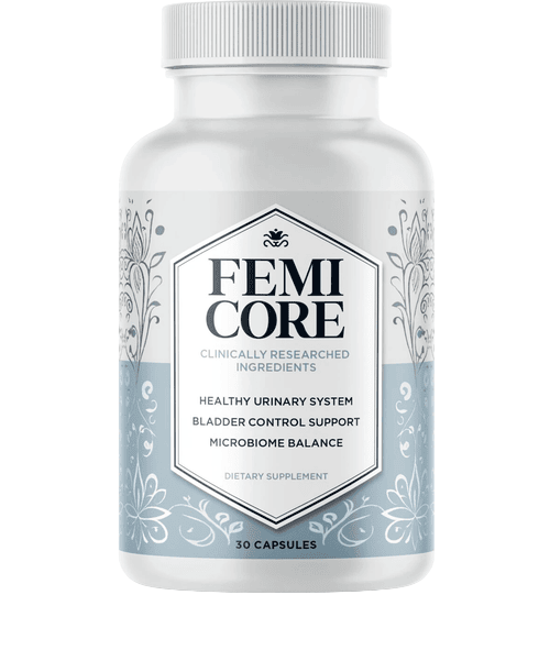 A bottle of Femicore women's bladder-support capsules